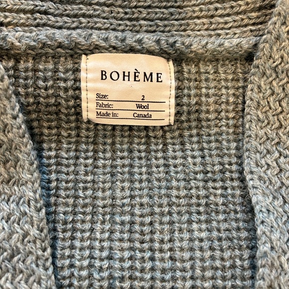 Boheme Blue gray Wool Cardigan with wooden buttons - Picture 5 of 16